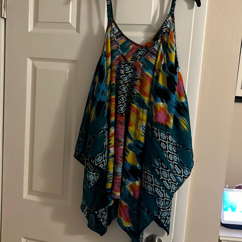 Plus size 22/24 flare kerchief blouse. Vibrant multi colors